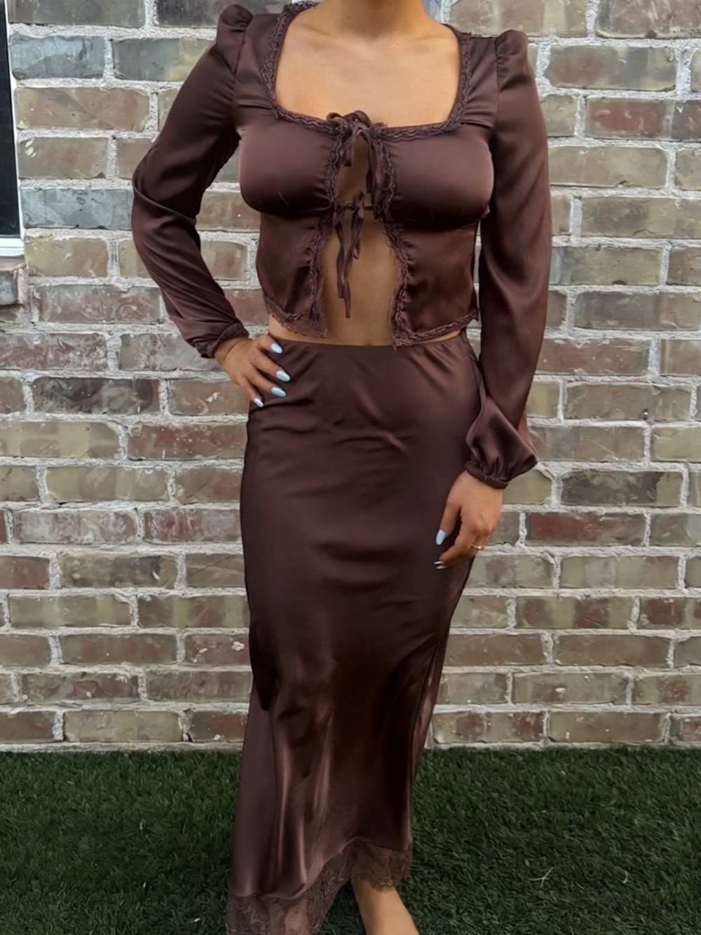 Satin Brown Skirt and Top Set